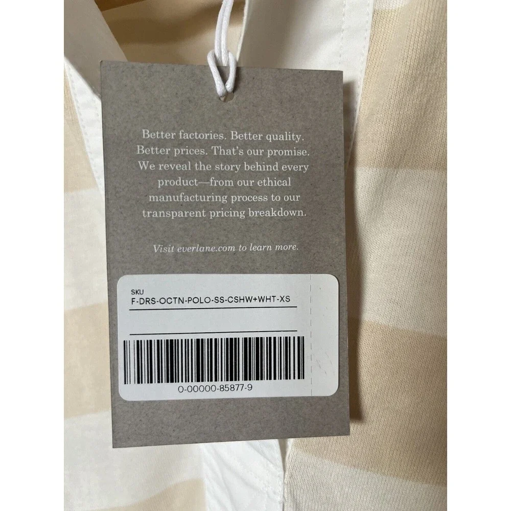 NWT Everlane Tan White Stripe Organic Cotton Polo Dress Size XS